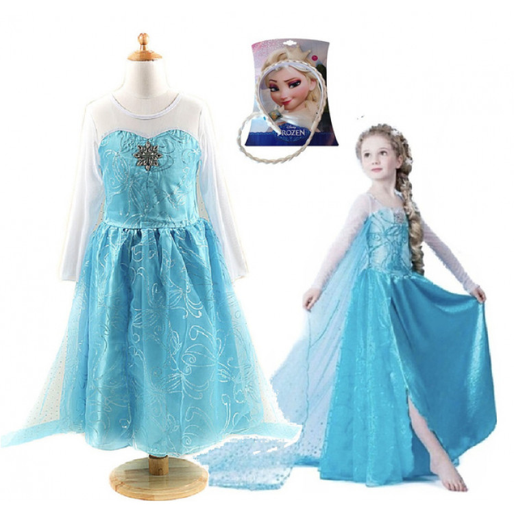 Karnevalový kostým – Elsa s dlhým závojom a čelenkou M